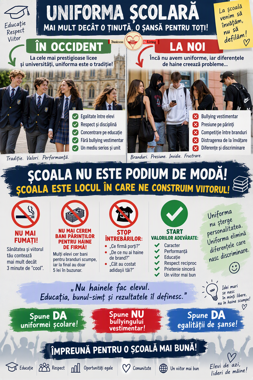 <!-- wp:paragraph --><br>📚🎓 UNIFORMA ȘCOLARĂ NU ESTE UN PAS ÎNAPOI. ESTE UN PAS ÎNAINTE! În cele mai prestigioase licee și universități din Occident, uniforma reprezintă respect, apartenență și egalitate.<br><!-- /wp:paragraph -->